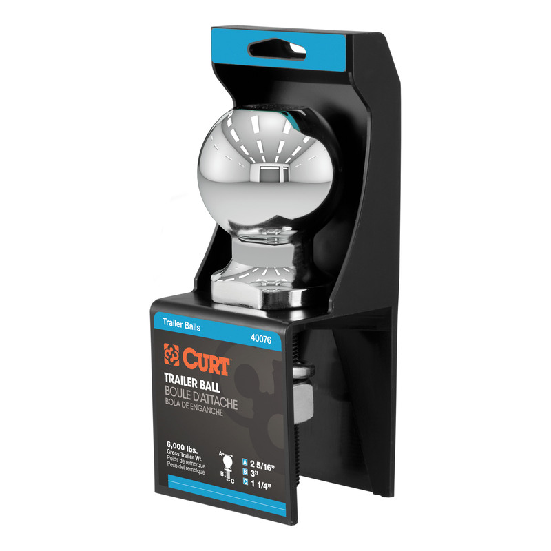 CURT 40076 Chrome Trailer Hitch Ball, 6,000 lbs, 2-5/16-Inch Diameter, 1-1/4 x 3-Inch Shank